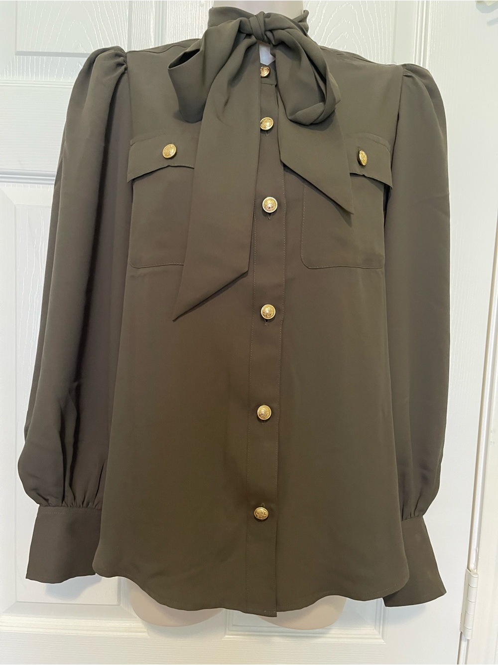EXPRESS Balloon Sleeve Tie Neck Button Portofino Blouse - Size Small NWOT